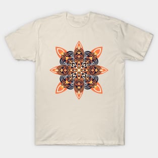 Navy and orange flower mandala T-Shirt